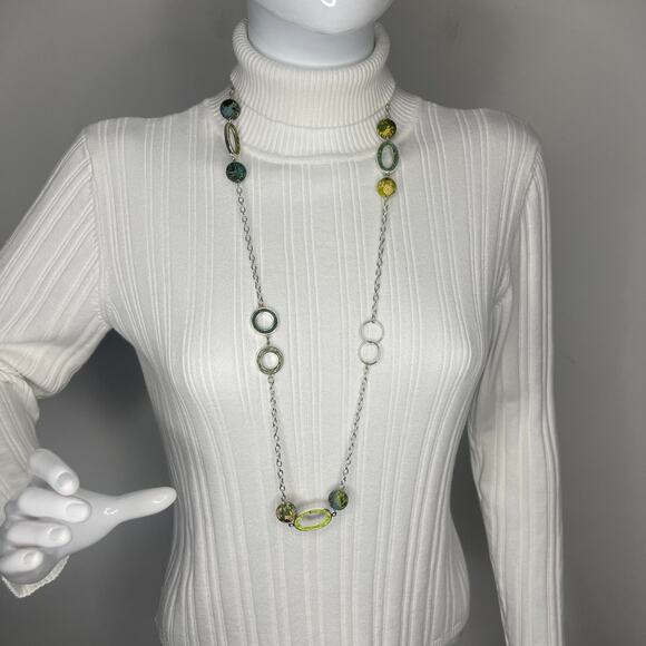 Viva Beads silver necklace silver tone green clay beads signed chunky beaded - Picture 4 of 11